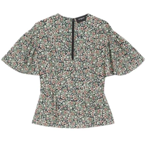 The Kooples Tops - The Kooples Green Ditzy Floral Print Flutter Sleeve V Neck Peplum Flowy Top 0